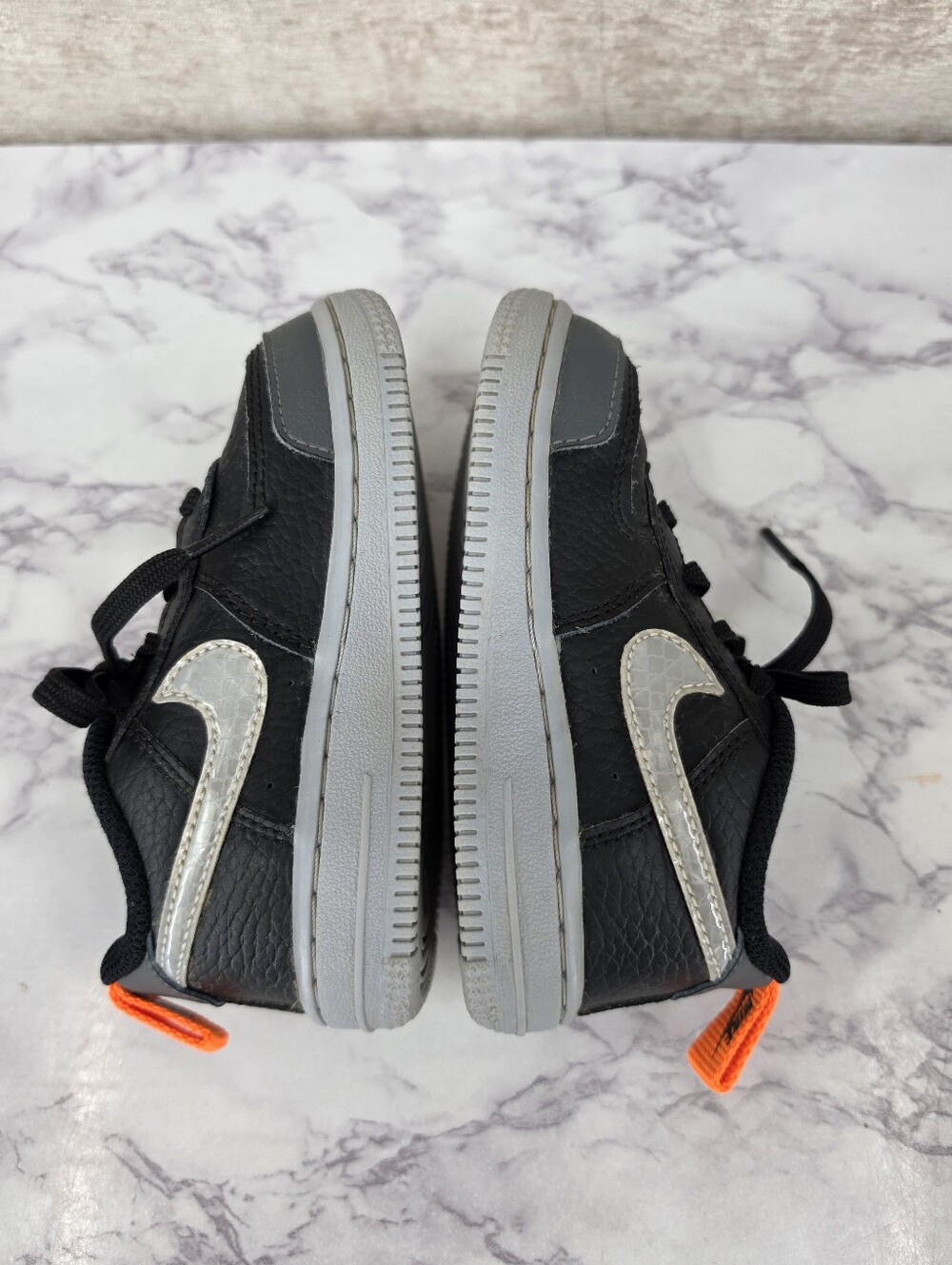 Nike Air Force Lv8 Kids Black & Gray Low-Top Sneakers with Orange Accent - Picture 8 of 11